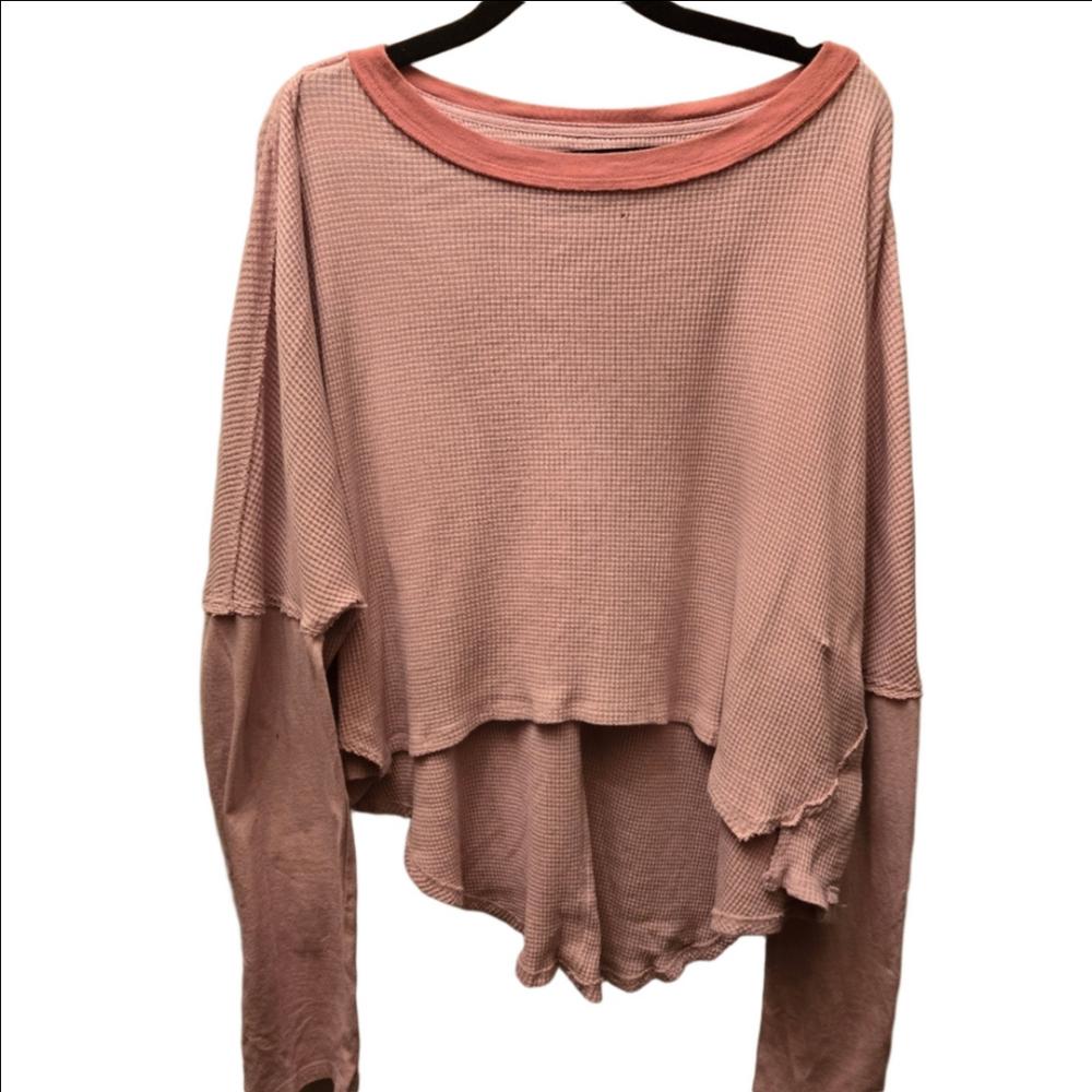 We The Free Pink Waffle Knit Thermal Top | Oversized Layered Long Sleeve | M